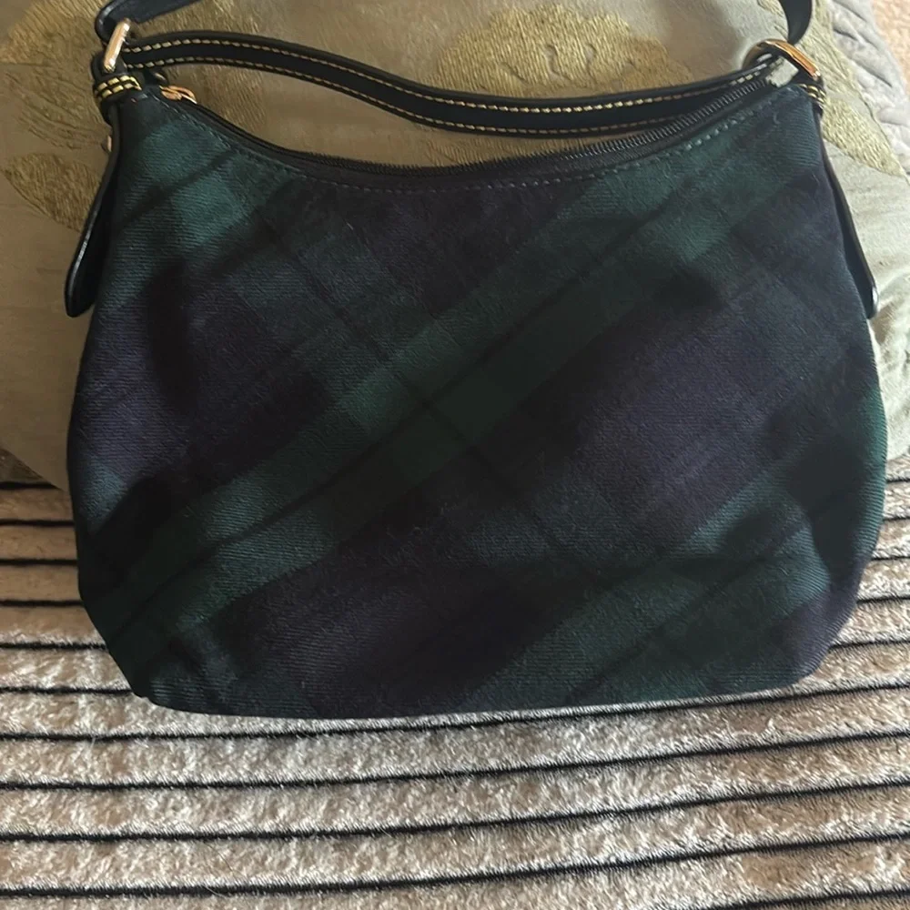 Dooney and Bourke Blue and Green Plaid Shoulder Bag - Picture 2 of 8